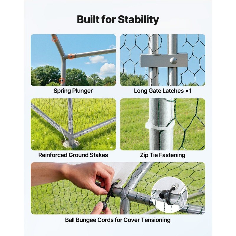 Metallinen käveltävä kanatarha galvanoiduista teräsputkista 3 x 6 x 2 m pressukatoksella