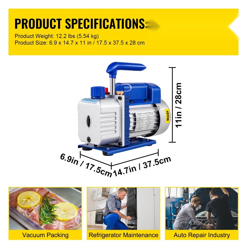 Tyhjiöpumppu 71–85 l/min 1/4 hv alumiiniseosrunko ilmastointihuoltoon