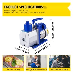 Kaksivaiheinen kylmäainevakuumipumppu 170 litraa minuutissa 0,5 hevosvoimaa alumiinirunko 250 millilitran öljytilavuus