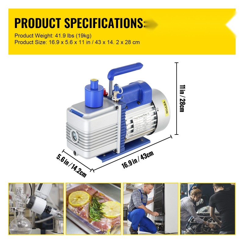 Tyhjiöpumppu 10 CFM 1 hv kaksivaiheinen roottorilapapumppu alumiinirunko 5 Pa