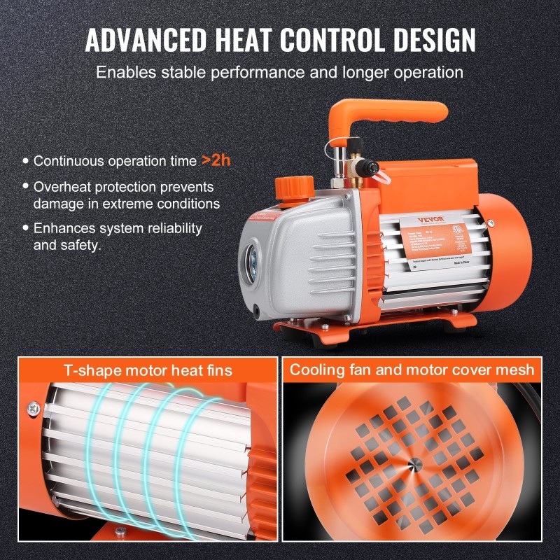 Yksivaiheinen tyhjiöpumppu 1/5 hv 100 l/min 220–240 V kuparimoottorilla ilmastointi ja kylmälaitehuoltoon