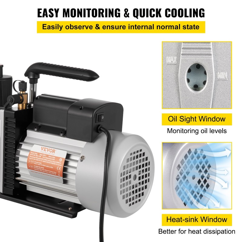 Kaksivaiheinen roottorityhjiöpumppu 483 l/min 0,75 hv valualumiinirunko 0,3 Pa