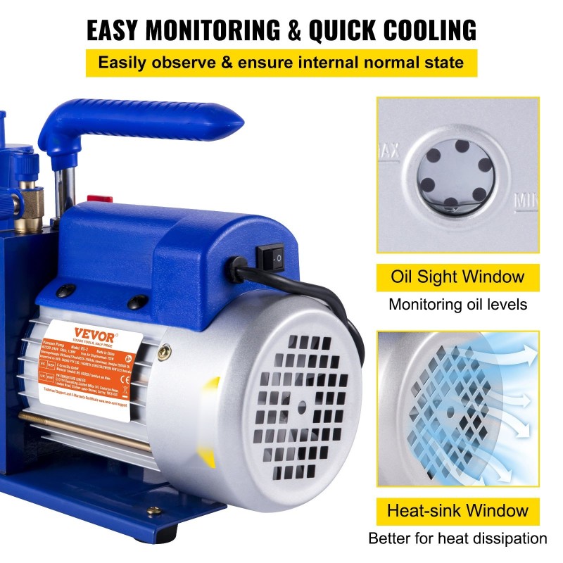 Tyhjiöpumppu yksivaiheinen roottorityyppinen 7 CFM 1/2 HP alumiiniseosrunko