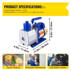 Tyhjiöpumppu yksivaiheinen roottorityyppinen 7 CFM 1/2 HP alumiiniseosrunko