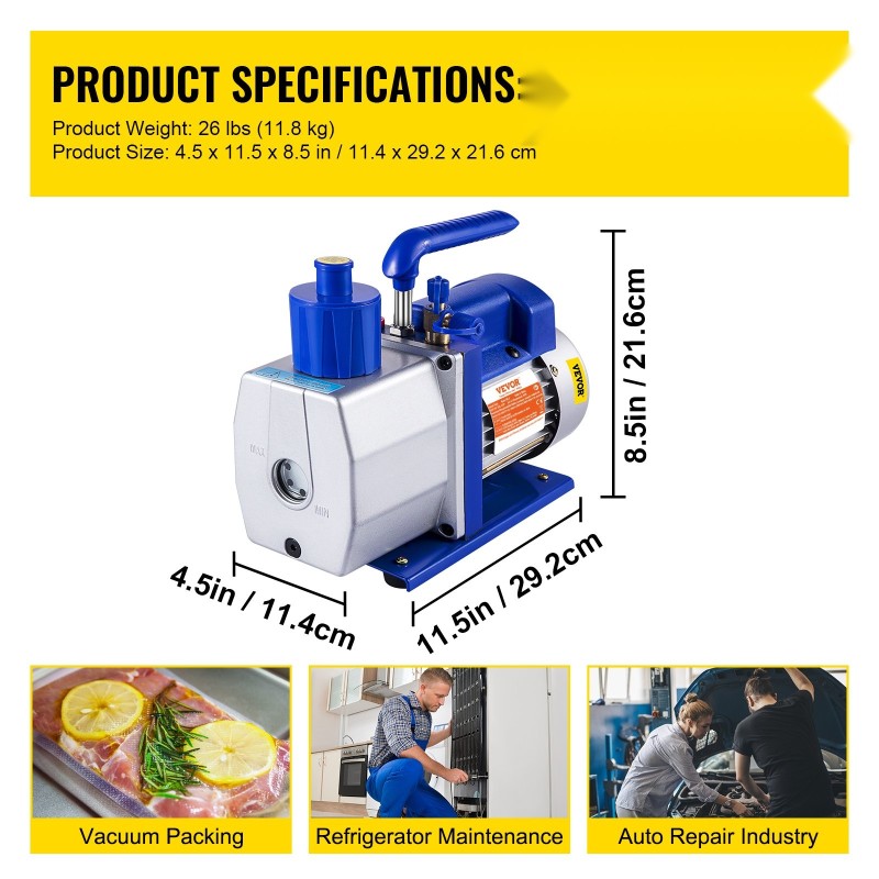 Tyhjiöpumppu yksivaiheinen roottorityyppinen 7 CFM 1/2 HP alumiiniseosrunko