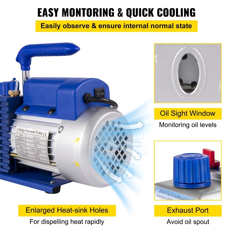 Yksivaiheinen tyhjiöpumppu ja 11 L ruostumaton teräskammio akryylikansi
