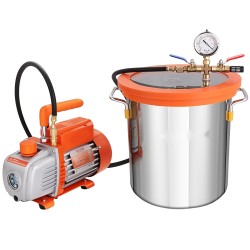 18,9 litran ruostumaton teräs tyhjiökammio karkaistu lasikansi ja 3,5 CFM yksivaiheinen pumppu