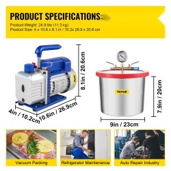 Tyhjiöpumppu 4CFM 1/3HP ja 2 gallonan ruostumaton degassauskammio