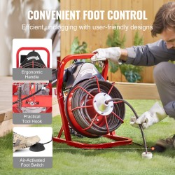 Sähkökäyttöinen viemärinavauskone 75 jalan puolituuman terässydinkaapelilla 2–4 tuuman putkille