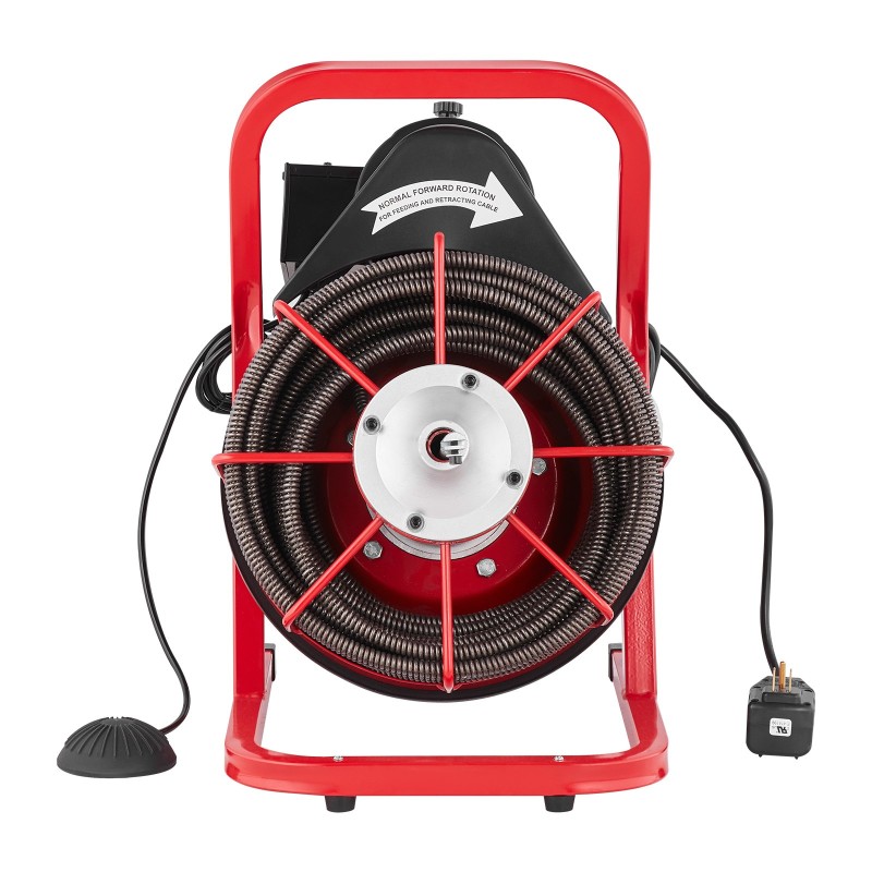 Sähkökäyttöinen viemärinavauskone 75 jalan puolituuman terässydinkaapelilla 2–4 tuuman putkille