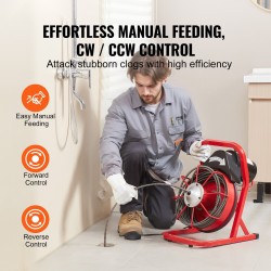 Sähköinen viemärinavauskone 3/8 tuuman teräskaapeli 4 leikkuupäätä 2–4 tuuman putkille