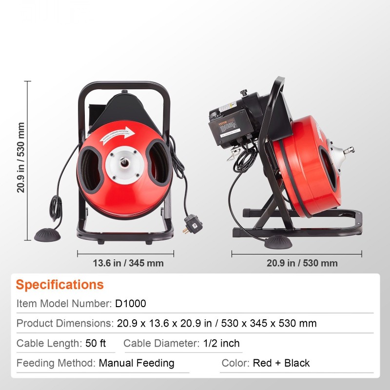 Viemärinavauskone 50 jalan puolituuman teräsvaijerilla 4 leikkurilla 2–4 tuuman putkiin