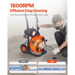 Sähköinen viemärinavauskone automaattisella syötöllä 50 jalan 1/2 tuuman kaapelilla sisä- ja ulkokäyttöön