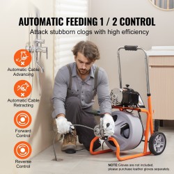 Viemärin puhdistuskone teräskaapeli 30,5 m 9,5 mm automaattisyöttö 8 terää pyörillä