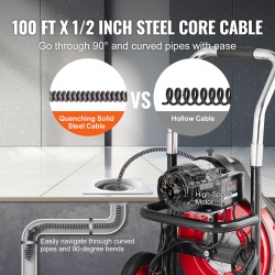 Sähkökäyttöinen viemärinavauskone 100 jalan puolituuman teräskaapelilla 2–4 tuuman putkille automaattisella syötöllä