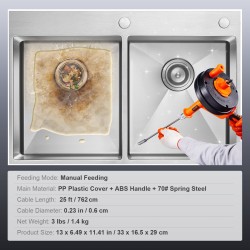 Viemärirassi 762 cm jousiteräskaapeli 0,6 cm halkaisija porakiinnitys suojaletku suojakäsineet