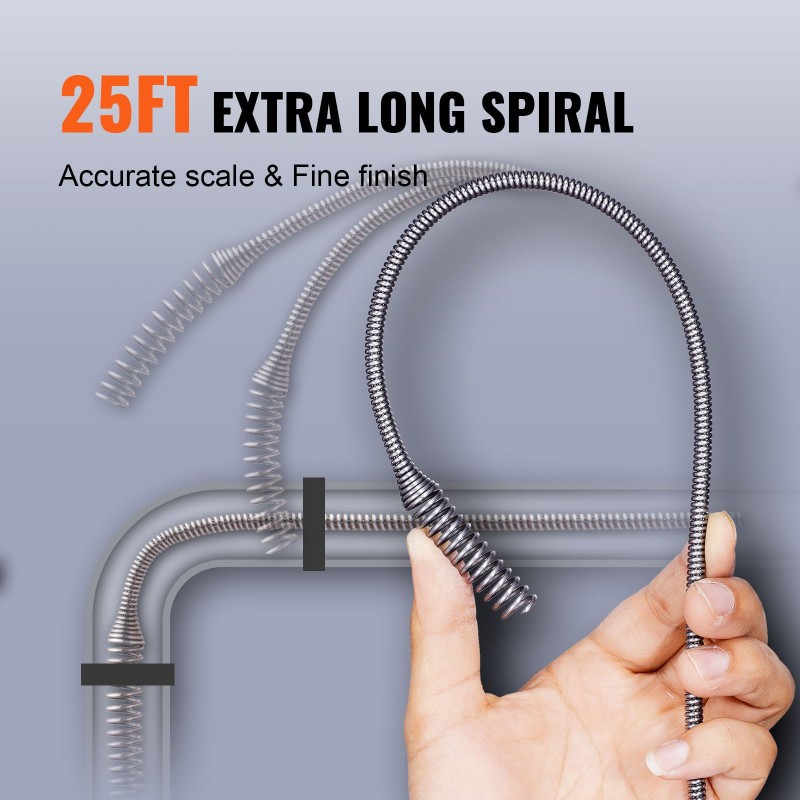 Viemärinavaaja jousiteräskaapelilla 762 cm automaattisyöttö porakonekäyttö suojaletku hanskat