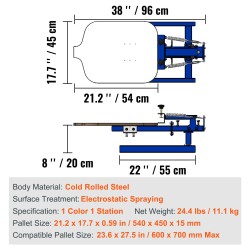 Silkkipainokone teräsrunko 54 x 45 cm 1 väri 1 asema