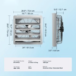 Seinäasennettava poistoilmapuhallin alumiiniseos ja sinkitty teräs 1400 kierrosta minuutissa ilmavirta 2892 CFM