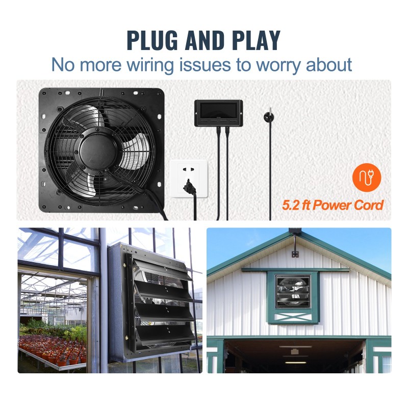 Poistoilmapuhallin 406 mm seinäasennettava portaaton nopeudensäätö lämpötila ja kosteussäädin kasvihuoneisiin
