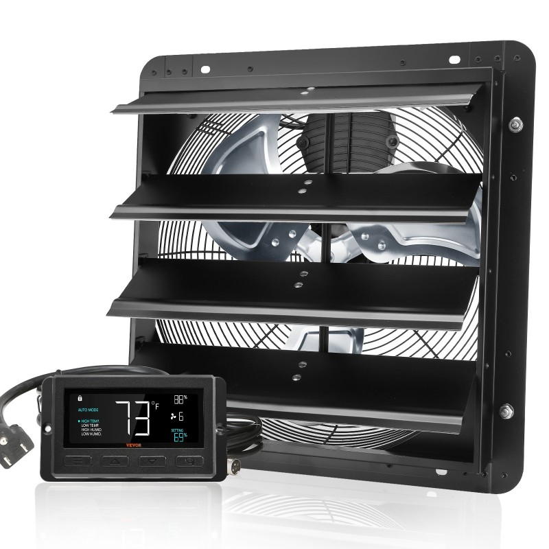 Poistoilmapuhallin 406 mm seinäasennettava portaaton nopeudensäätö lämpötila ja kosteussäädin kasvihuoneisiin