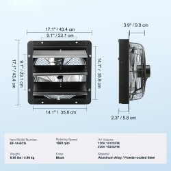 Seinäasennettava poistoilmapuhallin 356 mm EC-moottori 1024 CFM lämpötila ja kosteussäädin kasvihuoneisiin