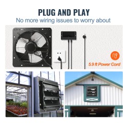 Seinäasenteinen sulkuluukkuinen poistopuhallin 305 mm EC-moottori lämpötila- ja kosteusohjain kasvihuoneisiin