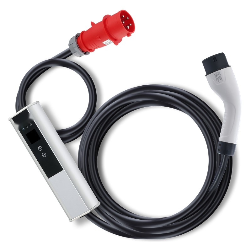 Kannettava Type 2 -laturi CEE32 pistoke säädettävä 16–32A 7,5 m kaapeli IP66