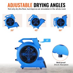 Lattiapuhallin polypropeeni 500W ilmavirta 2600 CFM 3-portainen 4-puhalluskulmaa kantokahvalla