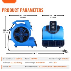 Lattiapuhallin polypropeeni 500W ilmavirta 2600 CFM 3-portainen 4-puhalluskulmaa kantokahvalla