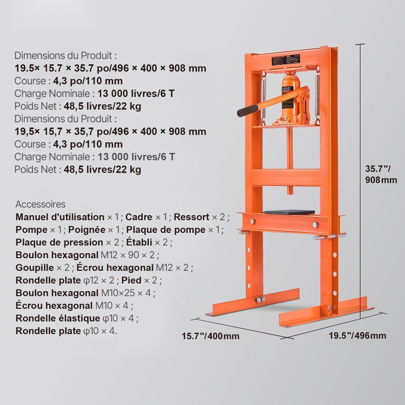 Penkkipuristin hydraulinen H-mallinen hiiliteräs 6 tonnin säädettävä korkeus 55–250 mm puristuslevyillä