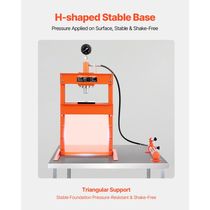 Hydraulinen H-muotoinen puristin 10 tonnin lattiamalli teräsrunko säädettävä varoventtiilillä