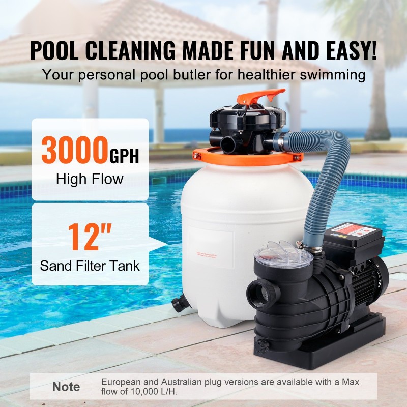 Hiekkasuodatinpumppu maanpäällisiin uima-altaisiin 300 mm 10000 l/h 285W kuusiportainen monitieventtiili