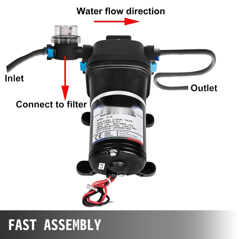 Kalvopainepumppu 12 V 10 l/min valurautarunkoinen itseimevä malli FL-30