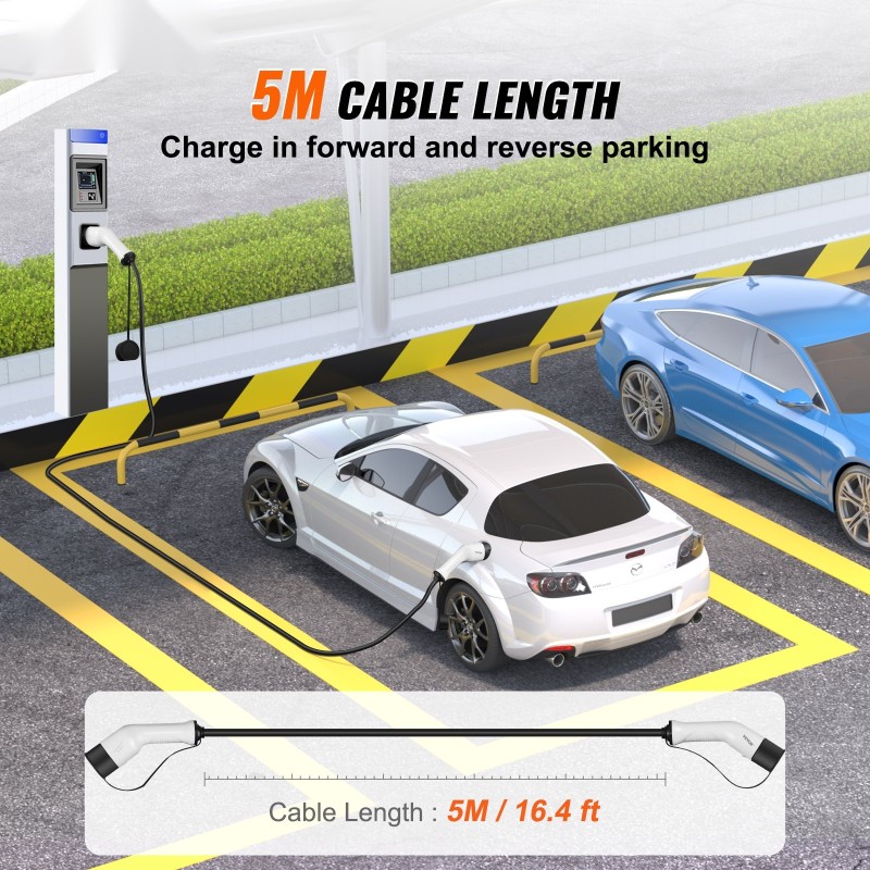 Tyyppi 2–liittiminen yksivaiheinen latauskaapeli 5 metriä 32 ampeerin 7 kilowatin IP66-suojattu