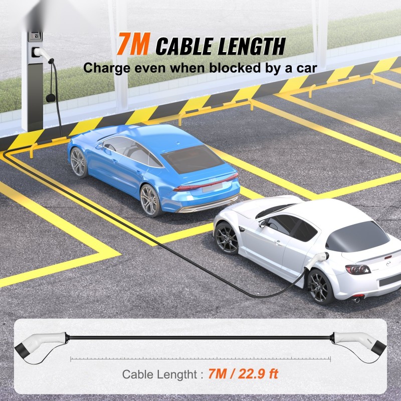 Tyyppi 2–Tyyppi 2 kolmivaiheinen latauskaapeli 7 m 22 kW IP66