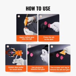 Lommonpoistosarja auton koripeltien pienille ja keskisuurille lommille alumiini kumi vetäjillä kuumaliimapistoolilla