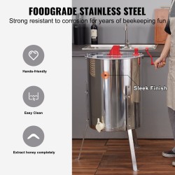 Käsikäyttöinen hunajalinko ruostumattomasta teräksestä 4/8 kehää korkeussäädettävällä jalustalla läpinäkyvällä kannella