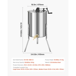 Manuaalinen hunajalinko 4–8 kehykselle 201-ruostumattomasta teräksestä läpinäkyvällä kannella säädettävällä jalustalla