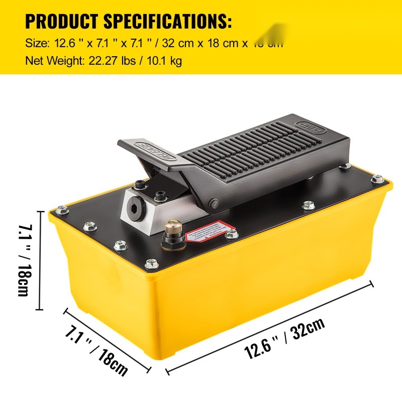 Ilmakäyttöinen hydraulinen jalkapumppu 2,3 l säiliö alumiininen ydin öljyletku ruiskupistooli