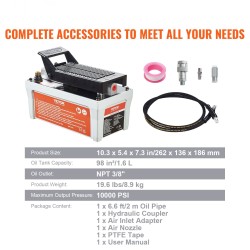 Ilmahydraulinen jalkapoljinpumppu 1,9 litran säiliö noin 6895 baaria 2 metrin letku