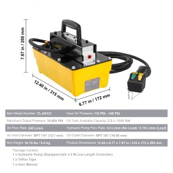 Ilmakäyttöinen hydrauliikkapumppu 10000 PSI 2,3 l säiliö 3 m kauko-ohjain