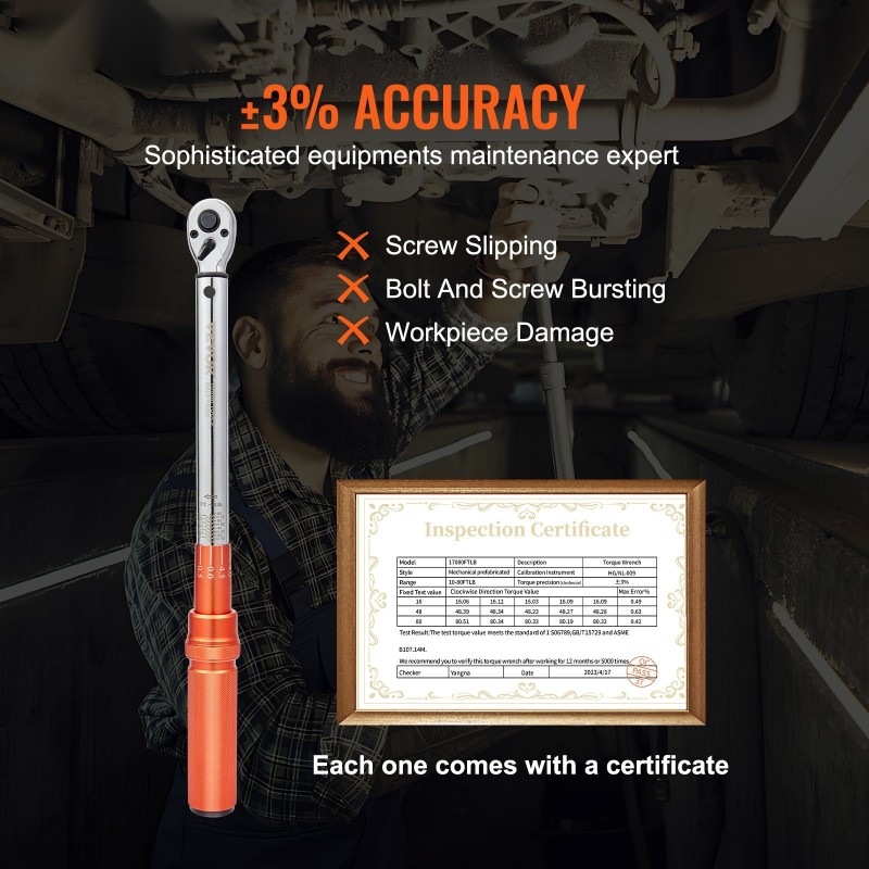 Mekaaninen 3/8-tuumainen momenttiavain 14–110 N·m ±3% tarkkuus kromivanadiiniteräs
