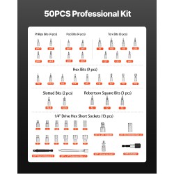 1/4-tuumainen vääntömomenttiavainsarja 20–240 lbf-in 2.3–27.1 N.m kaksisuuntainen kaksiasteikoinen 72-hampainen räikkä