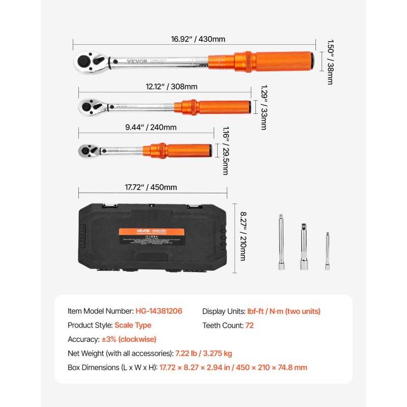 Momenttiavainsarja 3-osainen 1/4 3/8 1/2 tuumaa polkupyörän huoltoon