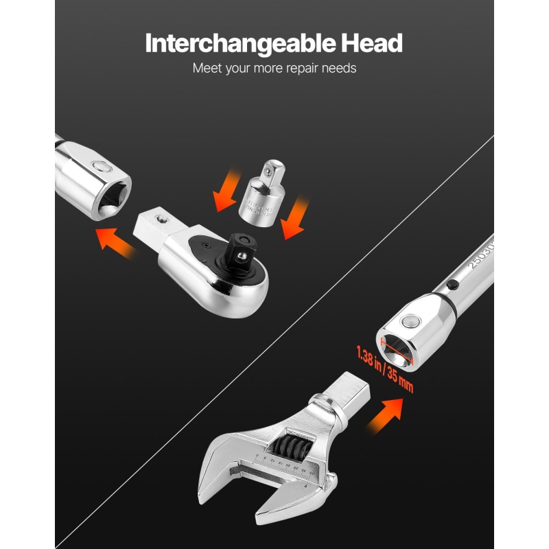 Momenttiavain 1/2-tuumainen säädettävä 27,1–216,8 N·m kahdensuuntainen kaksoisasteikkoinen 72-hampaainen vaihdettavapää 2%