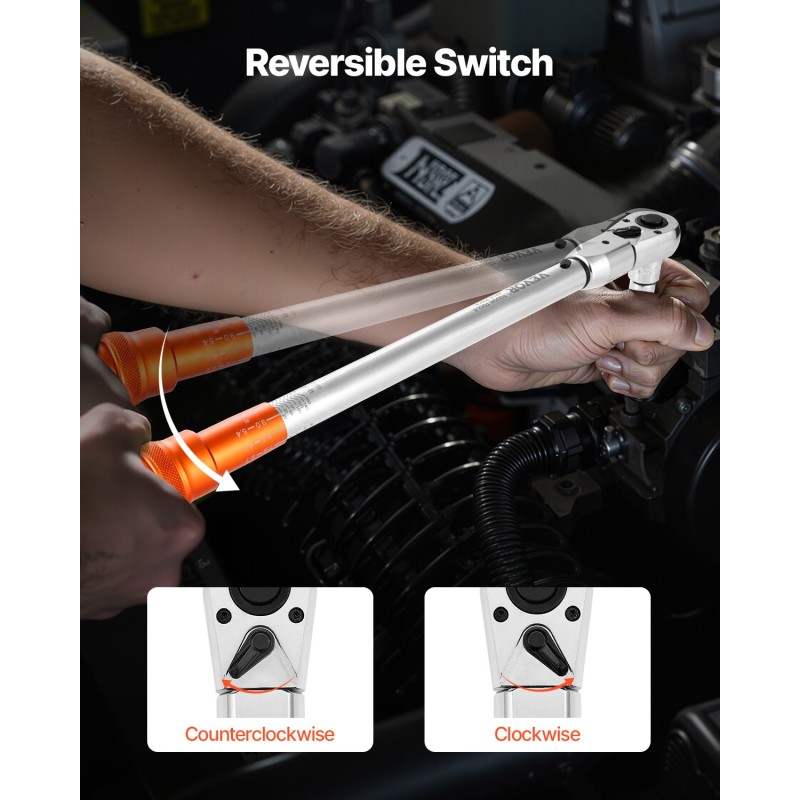 Momenttiavain 1/2-tuumainen säädettävä 27,1–216,8 N·m kahdensuuntainen kaksoisasteikkoinen 72-hampaainen vaihdettavapää 2%