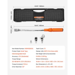 Momenttiavain 1/2-tuumainen säädettävä 27,1–216,8 N·m kahdensuuntainen kaksoisasteikkoinen 72-hampaainen vaihdettavapää 2%