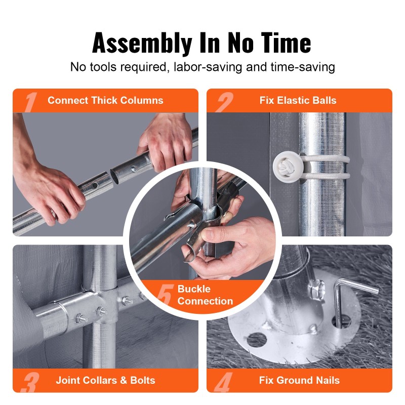 Varastoteltta 304,8 x 457,2 x 243,8 cm sinkitty teräsrunko pinnoitettu polyeteenikangas vetoketjuovi