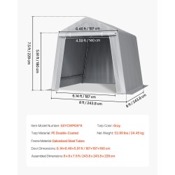 Ulkosäilytyssuoja galvanoitu teräsrunko PE-muovi rullattava ovi tuuletusaukot 245×245×227 cm harmaa